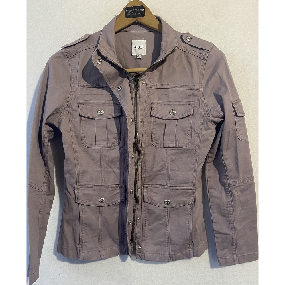 Kensie Jeans Jacket Purple Denim Chest Pocket Snap Zip Women Small